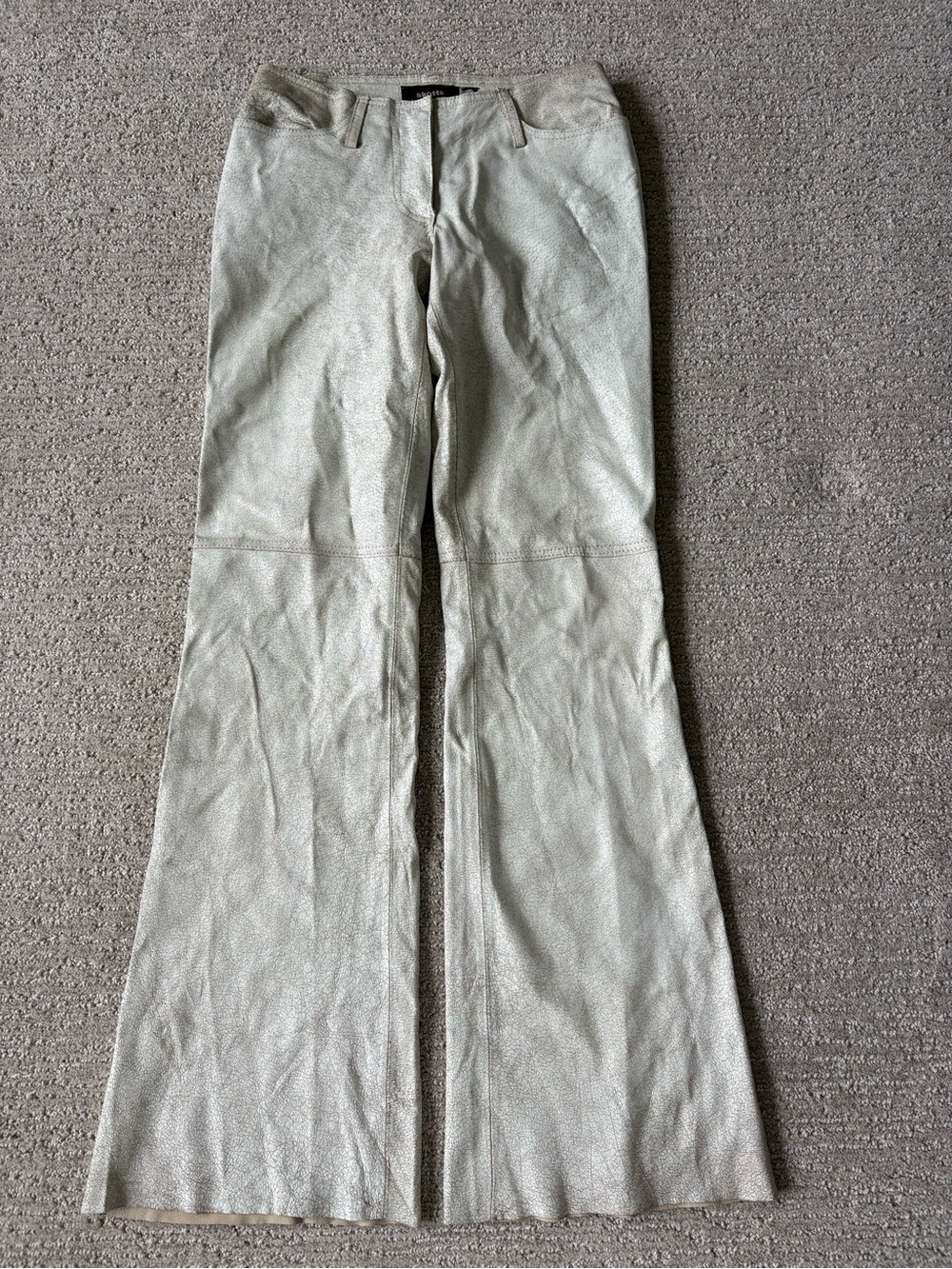 Boot-Cut Leather Pants in Light Metallic Taupe